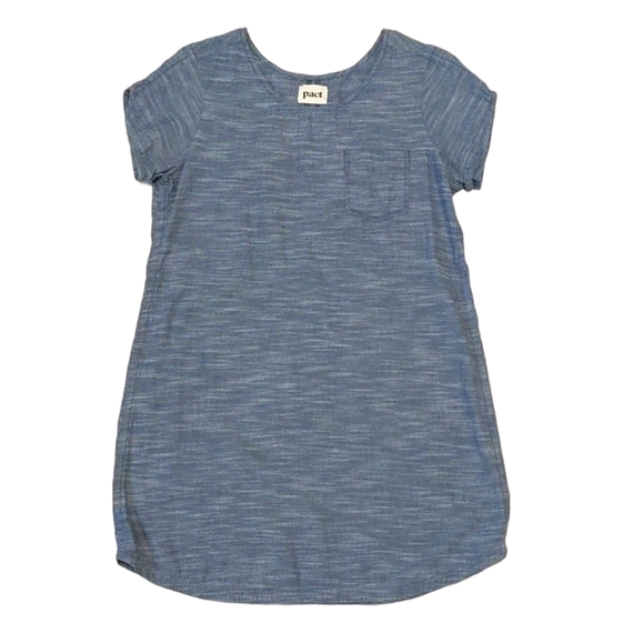 Pact Organic Cotton Chambray Blue Casual Short Sleeve Dress Size Medium - Picture 2 of 7